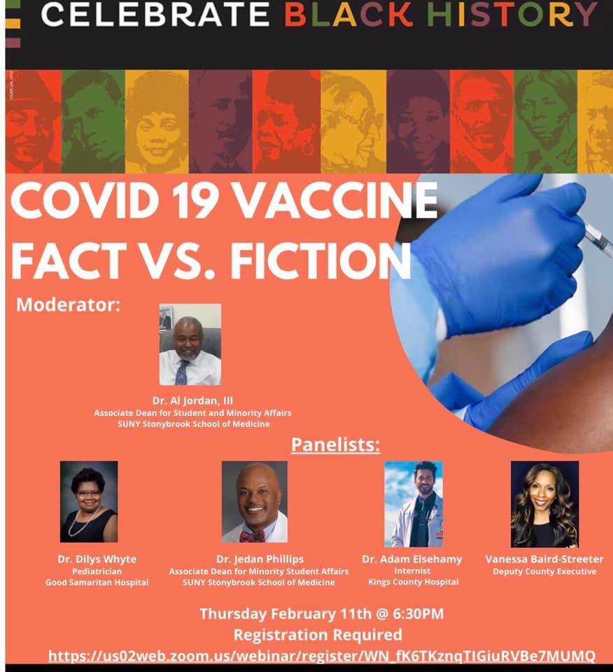 A flyer for Suffolk County Human Services’ virtual webinar, “COVID-19 VACCINE: Facts vs. Fiction,” which took place Feb. 11.
